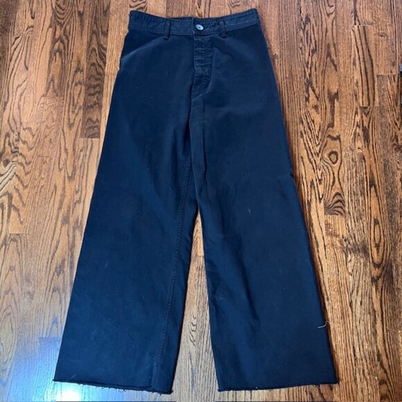 Zara Black High Rise Wide Leg Cotton Blend Pants Women’s Size 12 - Picture 3 of 8